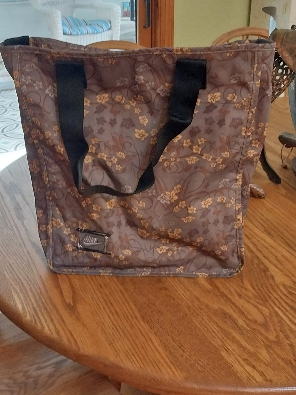 Nike Brown Floral Tote Bag with Black Handles